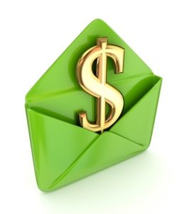 Green envelope with gold dollar